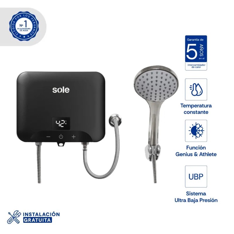 Rapiducha Sole Start Temppro 5500W Eléctrica ABS 60 °C Adosada a la Pared con Accesorios