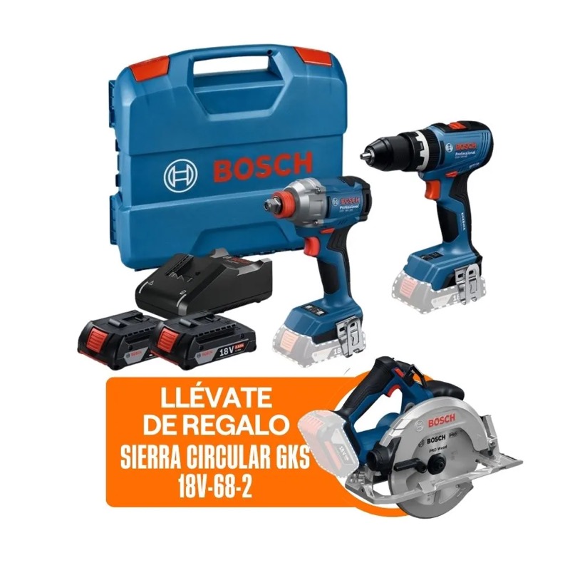 Taladro Gsb 18V-65 + Atornillador Gdx 18v-285 + Sierra Circular Gks 18v-68-2 Bosch
