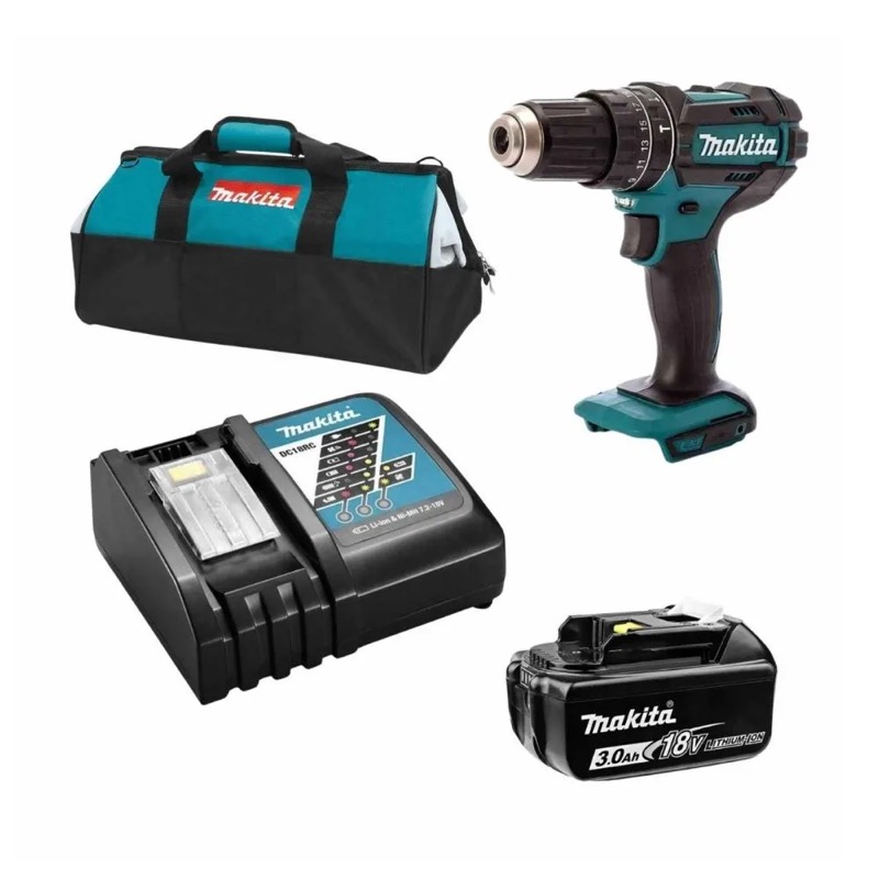 Taladro percutor DHP482Z + Batería 3ah + Cargador + Maletín Makita